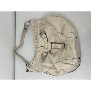 B Makowsky Leather Hobo Bag Cream Studded Shoulder Purse Slouchy Large